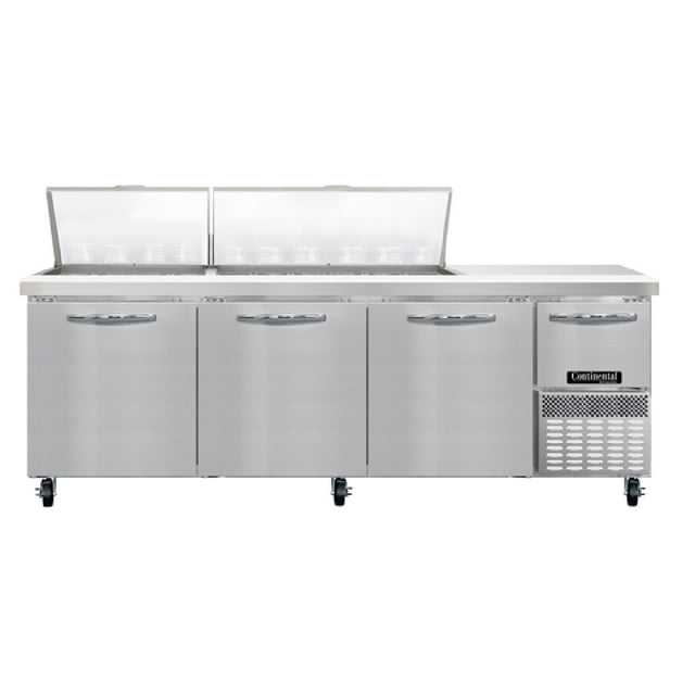 Continental Refrigerator RA93N30M Refrigerated Base Sandwich Unit 93"W 300 Series Stainless Steel (Mighty) Top With (30) 1/6 Size X 4" Deep Pans