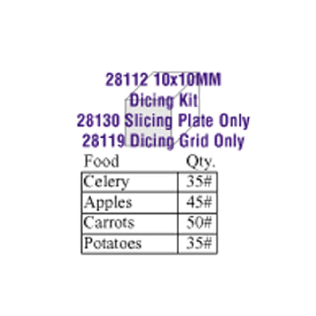 Robot Coupe 28112W Dicing Kit 10 X 10mm (3/8") Includes: Slicing Disc (28130) & Dicing Grid (28119)