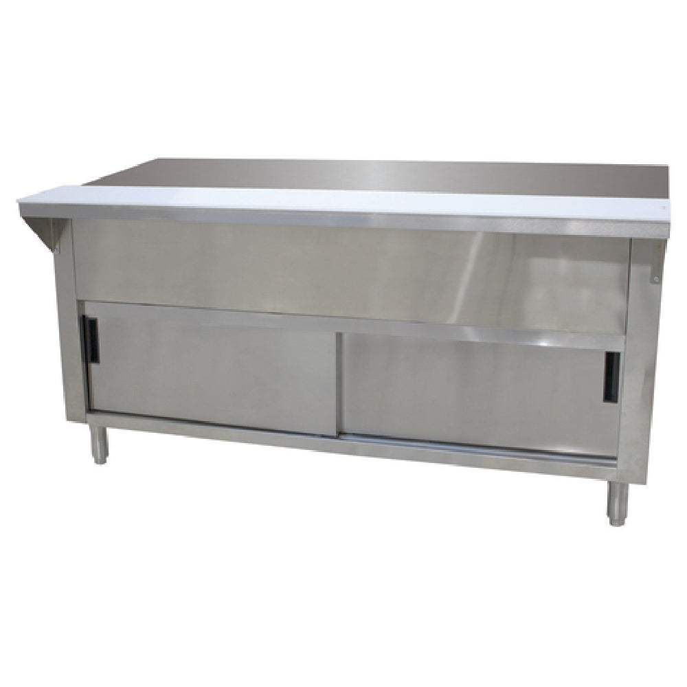 Advance Tabco STU-2-DR Solid Top Table 31-13/16"W X 30-5/8"D X 34-3/8"H 20 Gauge 302 Stainless Steel Top With 8"D X 3/8" Thick Poly Cutting Board