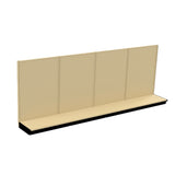 A beige Kent Unlimited metal retail gondola shelving unit with a perforated backboard, four vertical panel sections, and a wide base shelf with a black front edge. This ivory wall furniture is empty and viewed at an angle against a white background.