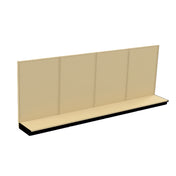 A beige Kent Unlimited metal retail gondola shelving unit with a perforated backboard, four vertical panel sections, and a wide base shelf with a black front edge. This ivory wall furniture is empty and viewed at an angle against a white background.
