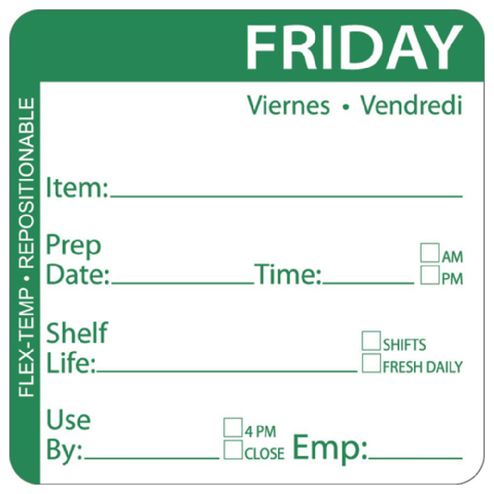 Hubert 93823 - Flex-Temp Food Rotation Label, "Friday", 2" X 2"