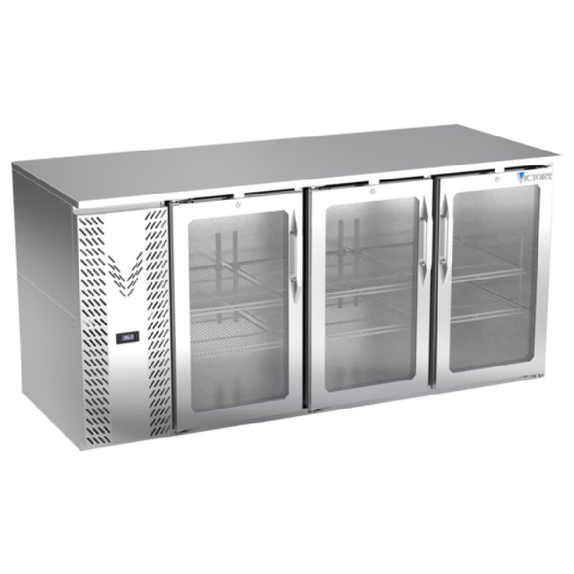 Victory VBB72HC-G-S - Back Bar Refrigerator, Three-section, 72"W X 29-11/16”D X 34"H