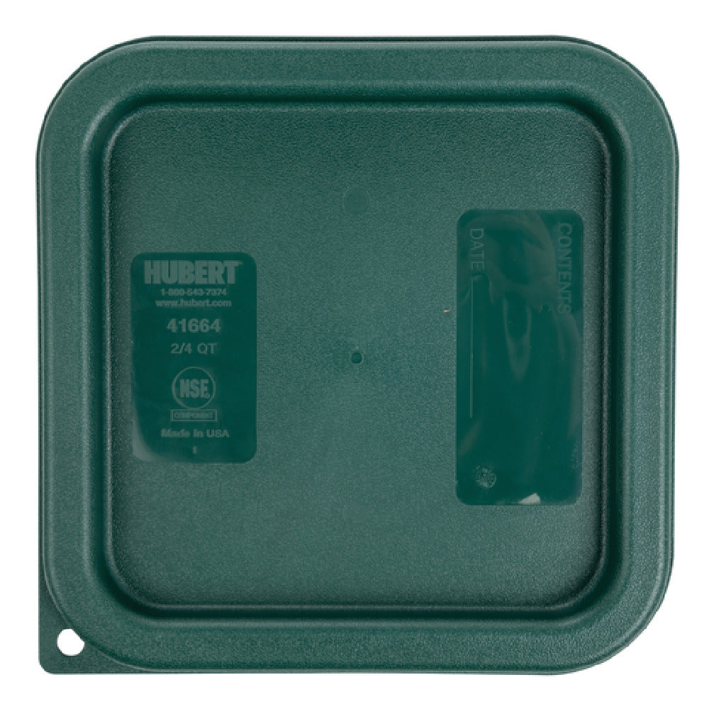 Hubert 41664 - HUBERT® 2 And 4 Qt Green Plastic Square Food Container Lid - 7 1/2"L X 7 1/2"W X 1/2"D