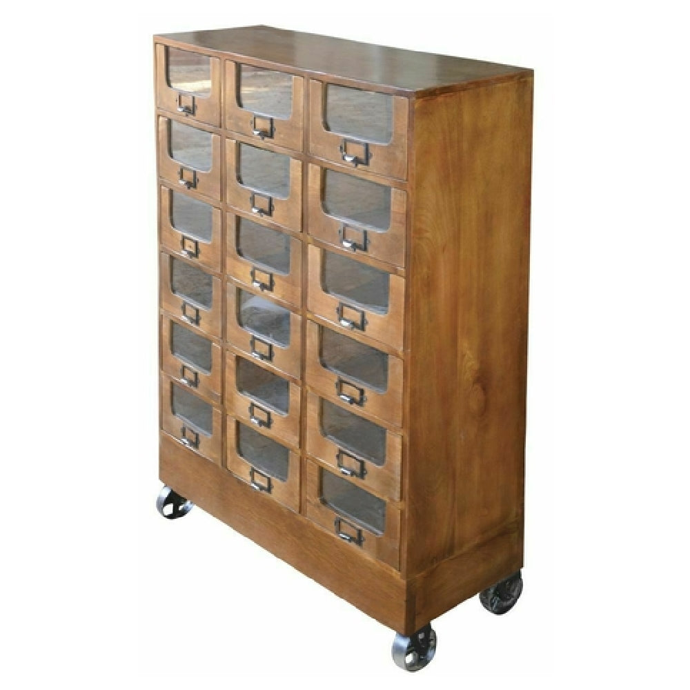 Hubert 93955 - Mobile Apothecary Cabinet, 40"L X 15"W X 56"H, (18) Drawers With Metal Handles