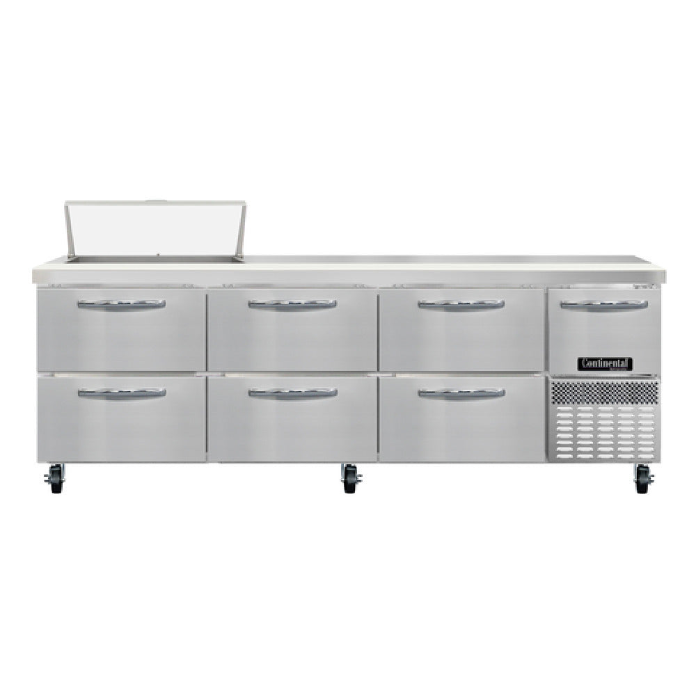 Continental Refrigerator RA93N8-D Refrigerated Base Sandwich Unit 93"W 300 Series Stainless Steel Top With (8) 1/6 Size X 4" Deep Pans