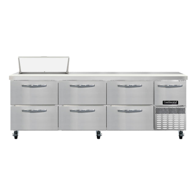 Continental Refrigerator RA93N8-D Refrigerated Base Sandwich Unit 93"W 300 Series Stainless Steel Top With (8) 1/6 Size X 4" Deep Pans