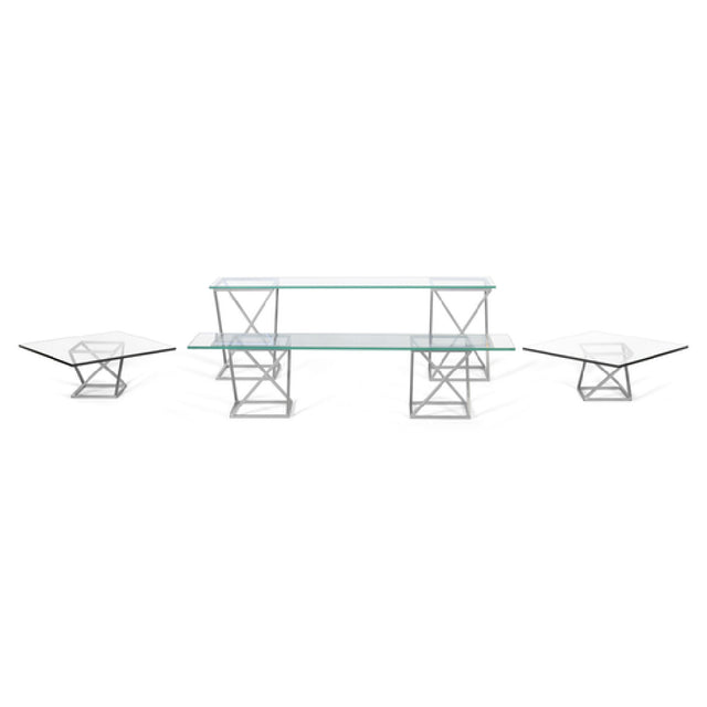FOH BST010MUM28_ Buffet Essentials Twist Clear Glass On Silver Includes Two BRI005BCI28 Twist Risers Set Of 3 Silver