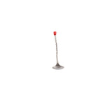 A single stainless steel soup ladle with a twisted handle and a small red knob at the top, centered on a plain white background.