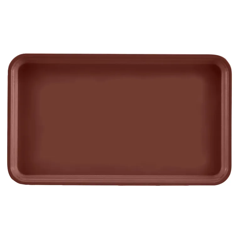 A rectangular, reddish-brown Camtray with slightly raised, rounded edges, viewed from directly above against a plain, light background. This dishwasher safe tray has a smooth surface and no visible patterns or textures.