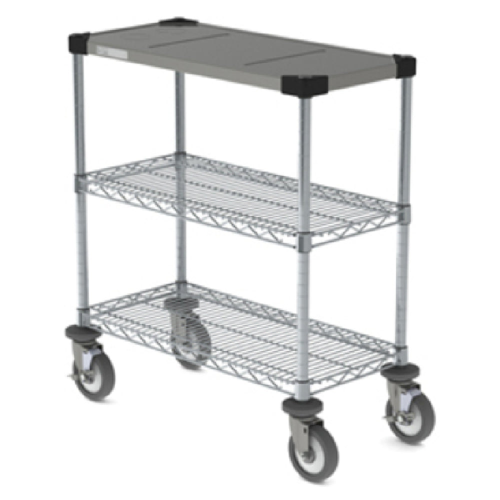 Metro CR1430DTOSC Drive-Thru Order Staging Cart 3-tier (1) 30"W X 14"D Solid 304 Stainless Steel Top With Corrosion Resistant Epoxy-coated Corners And Customized Inlay