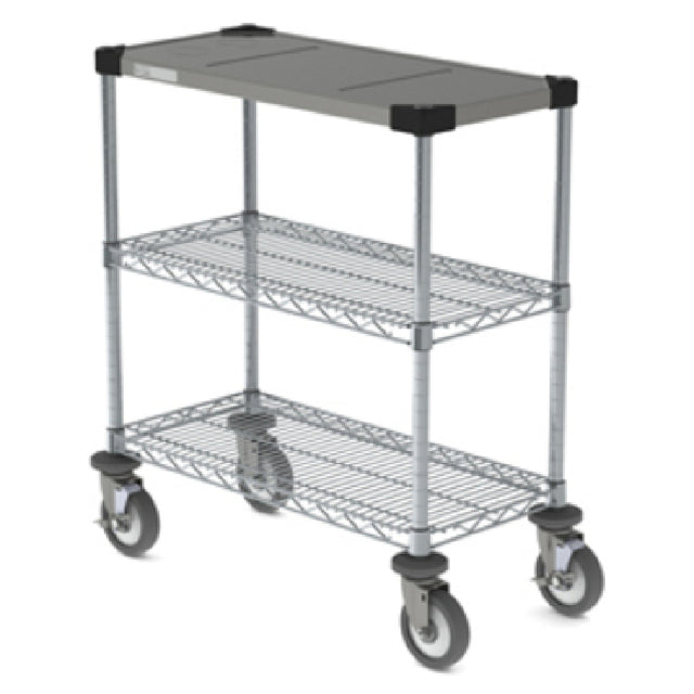 Metro CR1430DTOSC Drive-Thru Order Staging Cart 3-tier (1) 30"W X 14"D Solid 304 Stainless Steel Top With Corrosion Resistant Epoxy-coated Corners And Customized Inlay