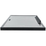 A flat, rectangular metal tray with black edges and a raised lip on the Door Right side. There is a small cutout handle on the left edge. Compatible with Empura Refrigeration, its smooth, reflective surface is viewed from a low, front-facing angle.