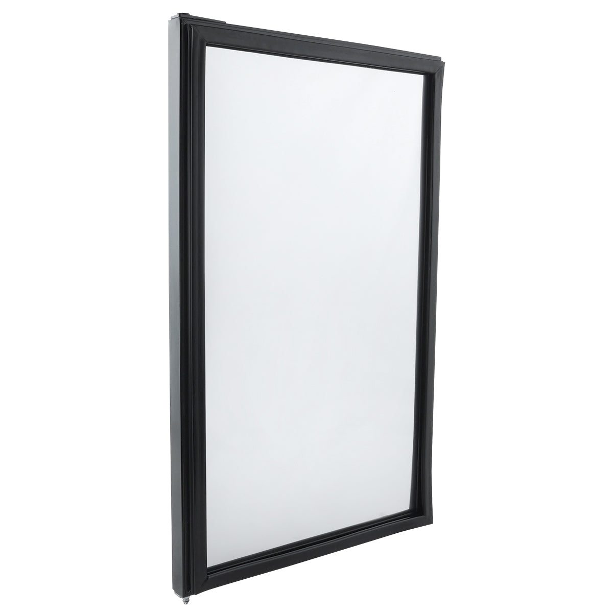 A rectangular Empura Parts window with a black frame stands upright at an angle. The clear glass and sturdy frame with defined edges are shown against a plain white background, highlighting the window’s shape and structure.