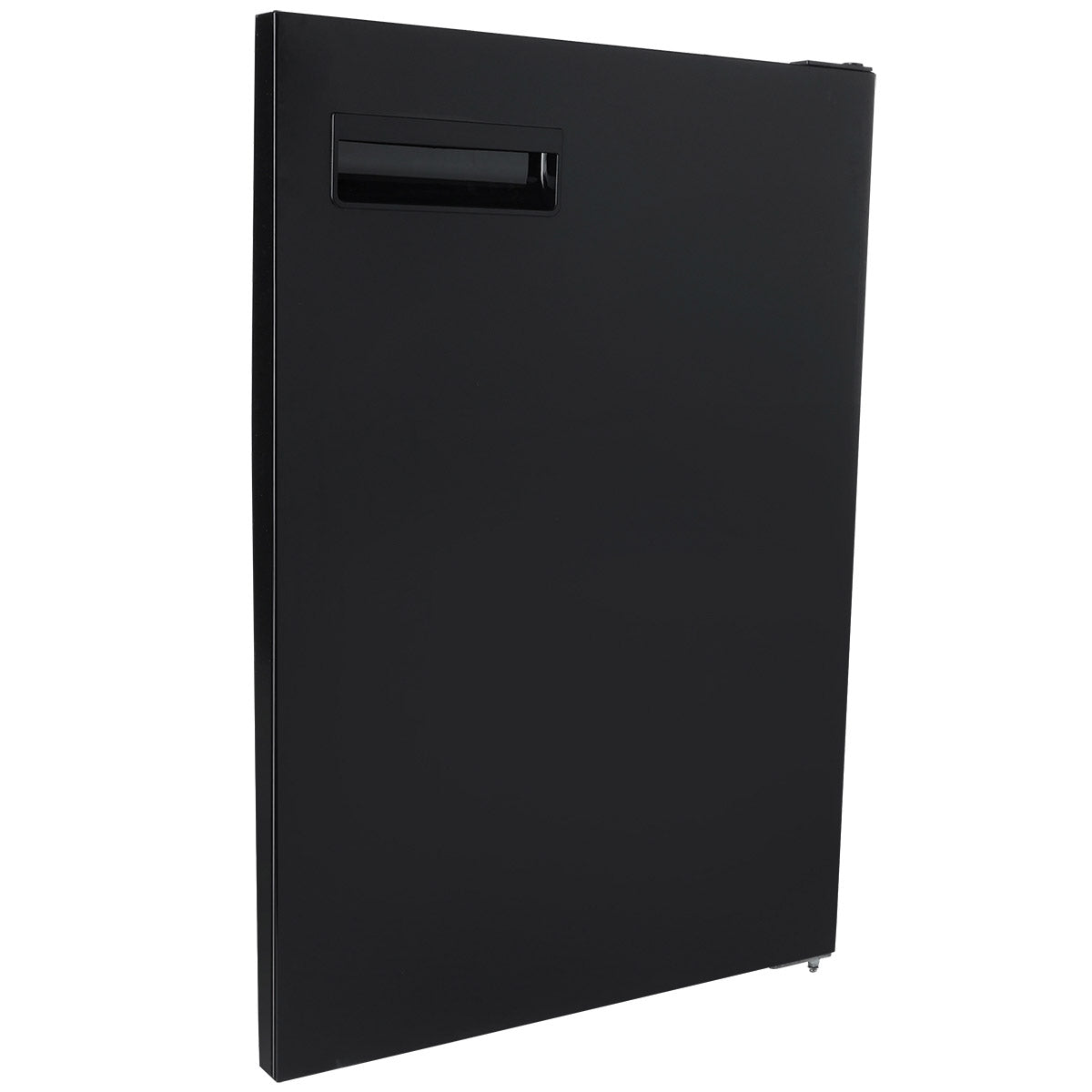 A black rectangular metal door panel, compatible with Empura Refrigeration units, featuring a small horizontal handle slot near the top left corner. The smooth, plain surface has minimal details and is photographed against a white background.