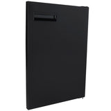 A black rectangular metal door panel, compatible with Empura Refrigeration units, featuring a small horizontal handle slot near the top left corner. The smooth, plain surface has minimal details and is photographed against a white background.