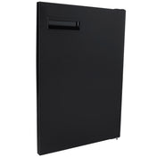 A black rectangular metal door panel, compatible with Empura Refrigeration units, featuring a small horizontal handle slot near the top left corner. The smooth, plain surface has minimal details and is photographed against a white background.