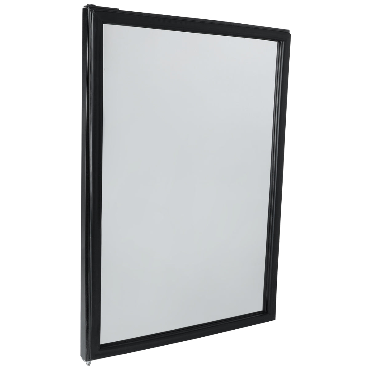 A rectangular, single-pane Door Right window with a black frame stands upright at an angle. The clear glass and clean-edged frame give it a modern look, ideal for Empura Refrigeration or as part of Empura Parts. The background is plain white.
