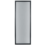 A rectangular, full-length mirror with a thin, black frame stands vertically against a white background. Reminiscent of the sleek designs seen in Empura Refrigeration units, the clear surface features no patterns or decorations on the frame.