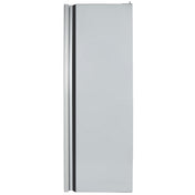 A side view of a silver, upright Empura Refrigeration unit with a vertical handle on the left edge. The smooth, plain surface and Door Right configuration stand out against the white background, emphasizing its simple, modern design.
