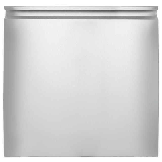 A front-facing view of a stainless steel dishwasher with a smooth, unadorned surface and a slightly recessed handle at the top. The modern, minimalist design echoes the aesthetics seen in Empura Refrigeration, with no visible buttons or branding.