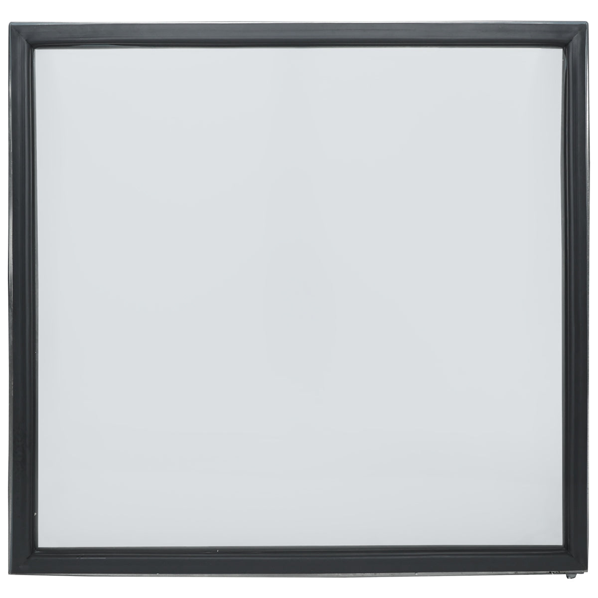 A blank whiteboard with a black rectangular frame, seen from the front. The surface is clean and empty, resembling the pristine finish often found on Empura Refrigeration units. The background is plain and neutral.
