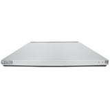 A flat, rectangular, metallic object with a smooth surface viewed from the front at a low angle. This silver panel resembles an Empura Refrigeration part, featuring small controls or connectors on its front corners and a thin profile.