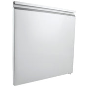 A white, rectangular flat panel radiator is shown against a plain background. The sleek, modern design features a smooth front surface, a slightly angled top ledge, and a small valve at the bottom right corner, similar to Empura Refrigeration units.