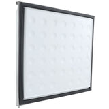 A square, white air filter panel with a black border, stands upright at an angle. Designed for Empura Refrigeration, the filter surface has a grid of evenly spaced circular dimples and is edged with a dark rubber-like gasket for sealing.