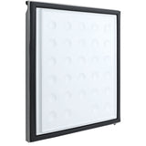 A square, black-framed display case with a smooth white interior featuring a grid of evenly spaced, raised circular bumps—ideal for showcasing Empura Refrigeration parts. The case is shown at a slight angle to highlight its modern design.