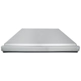 A flat, rectangular stainless steel dishwasher door viewed from the front with the handle and control panel at the bottom edge; the simple, modern design with clean lines and a metallic finish complements Empura Refrigeration style.