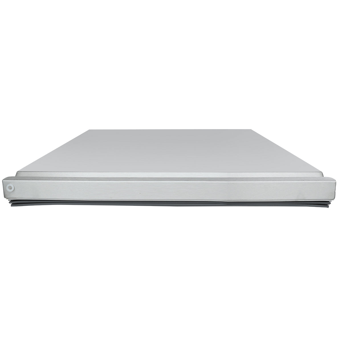 A closed silver laptop is shown from the front, its lid shut and hinge visible. Sleek and thin with a minimalist design, it sits against a plain white background—reminiscent of Empura Refrigeration’s modern approach.