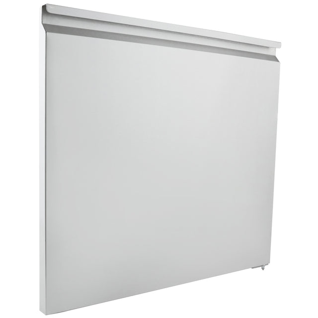 A plain, rectangular metal panel radiator with a smooth, flat surface and minimalist design—ideal for modern interiors. Reminiscent of Empura Refrigeration style, it features a small valve at the lower right corner and a white background.