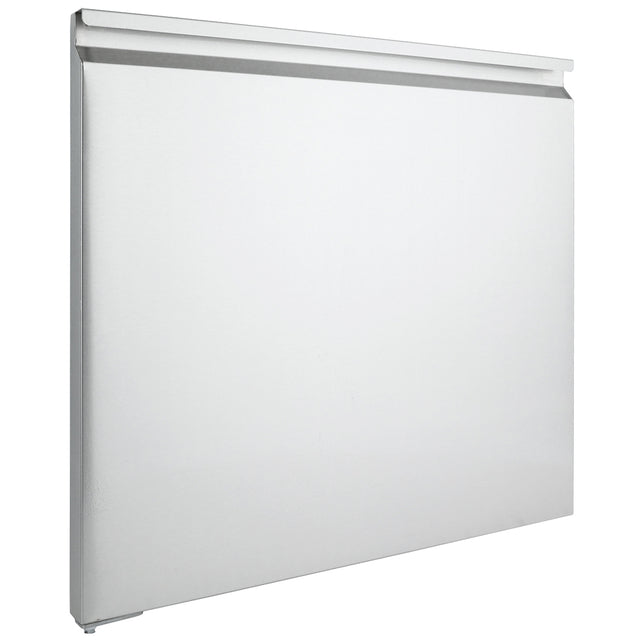 A plain, rectangular, flat white metal panel—likely a Door (Left) replacement—features a slightly raised edge along the top. The smooth, unadorned surface is photographed at an angle, highlighting its depth and suitability for Empura Refrigeration units.
