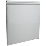 A plain, rectangular, flat-front metal panel radiator in a light gray color is shown against a white background. Similar to Empura Refrigeration units, the radiator features a slim, minimalist design with smooth surfaces and small fittings at the bottom.