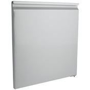 A plain, rectangular, flat-front metal panel radiator in a light gray color is shown against a white background. Similar to Empura Refrigeration units, the radiator features a slim, minimalist design with smooth surfaces and small fittings at the bottom.