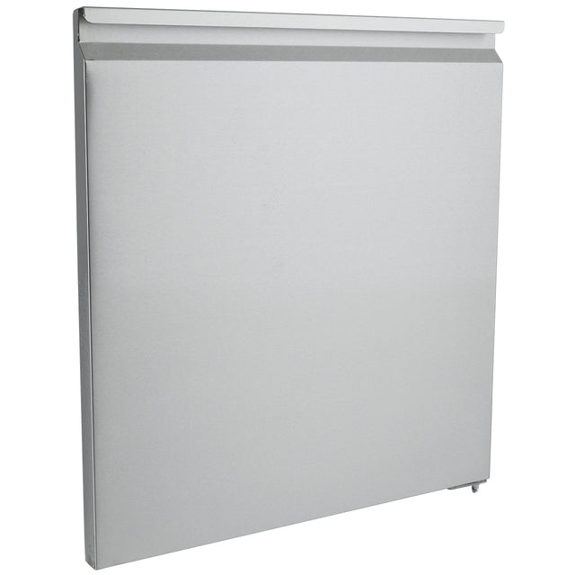 A plain, rectangular, flat-front metal panel radiator in a light gray color is shown against a white background. Similar to Empura Refrigeration units, the radiator features a slim, minimalist design with smooth surfaces and small fittings at the bottom.