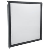 A single, square, framed white panel is shown at an angle, resembling a modern lightbox or Empura Refrigeration display. The black frame has slightly rounded edges, and the surface is smooth and opaque. The background is plain white.