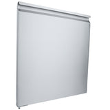 A flat, rectangular, metallic silver panel with a smooth surface and a slight ledge at the top, this Empura Refrigeration Door (Left) stands vertically against a white background with one small adjustable foot visible at the bottom left corner.