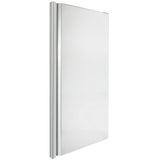 A tall, rectangular frameless mirror with a slim silver frame on the left edge stands upright at an angle on a white background, reminiscent of the clean lines found in Empura Refrigeration Door (Middle) designs, featuring smooth edges and modern minimalism.