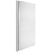 A rectangular, frameless, clear glass shower screen with a silver vertical hinge on the left side—Door Right option. Photographed on a white background at a slight angle to show depth. The design is modern and minimalist.