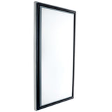 A tall rectangular mirror with a simple black frame, shown from an angled side view against a white background. The frame is slightly beveled, much like the clean lines of Empura Refrigeration products, and the surface is clear and reflective.