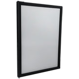 A rectangular frosted glass window with a simple black frame, pictured at an angle against a white background. This panel resembles a Door Middle from Empura Refrigeration, featuring clean edges and opaque glass that obscures any view through it.