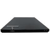 A flat, rectangular black electronic device is shown from a low front angle. It has a small display and a key lock on the top left side, resembling components found in Empura Refrigeration units or Empura Parts, with buttons and ports on the front right edge.