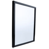A large, rectangular, single-pane window is shown at an angle. Featuring a black frame and clear glass pane, it subtly reflects light. The plain white background highlights its clean design—ideal for Empura Refrigeration or Door Right replacements.