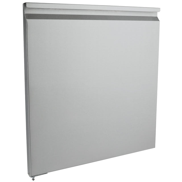 A rectangular, flat metal panel with a smooth, silver surface and a slight lip on the top edge. This Empura Refrigeration Door Left part stands upright against a white background, with no visible handles, patterns, or markings.