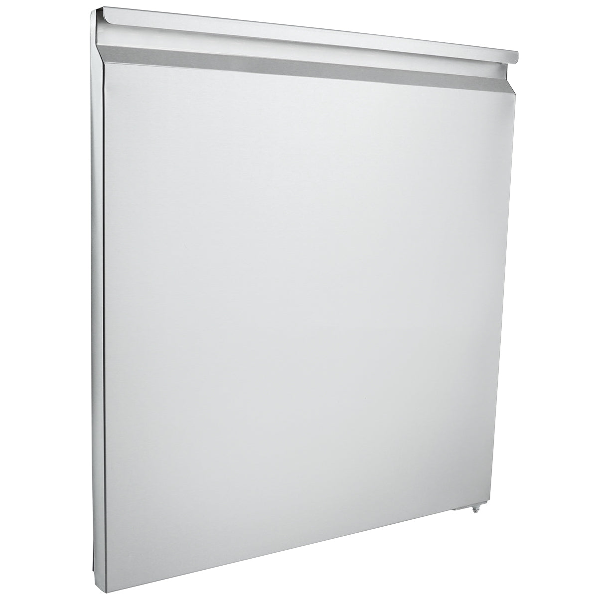 A modern, metallic silver wall-panel heater with a slim, rectangular design and a smooth, flat front surface. Similar to the sleek look of Empura Refrigeration units, its minimalist style and subtle vent ensure discreet indoor heating.
