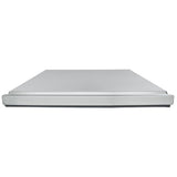 A stainless steel dishwasher door panel, compatible with Empura Refrigeration units, is shown from the front at a low, straight-on angle. The flat panel has slightly rounded edges and a small round button on the left side of the handle area. Background is plain white.