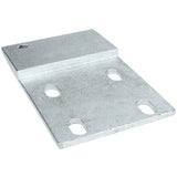 A rectangular metal door hinge bracket from Empura Parts with a raised section on one end and four oval-shaped holes in a rectangle for securing bolts. The sturdy, textured finish is designed for industrial applications like Empura Refrigeration units.