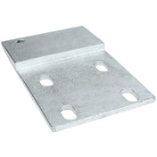 A rectangular metal door hinge bracket from Empura Parts with a raised section on one end and four oval-shaped holes in a rectangle for securing bolts. The sturdy, textured finish is designed for industrial applications like Empura Refrigeration units.